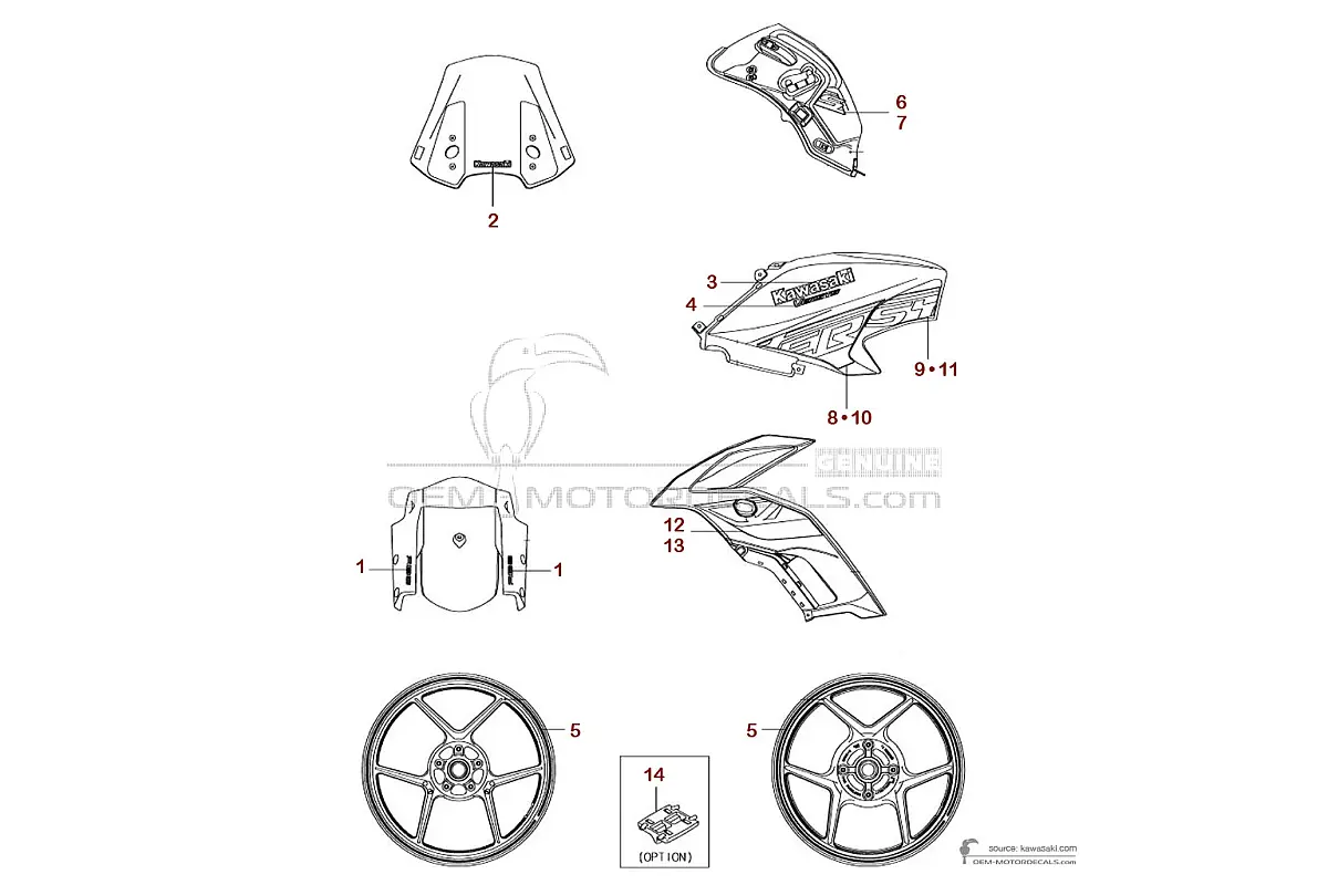 Autocollants pour Kawasaki KLE650 VERSYS 2018 - Vert • Kawasaki Autocollants OEM