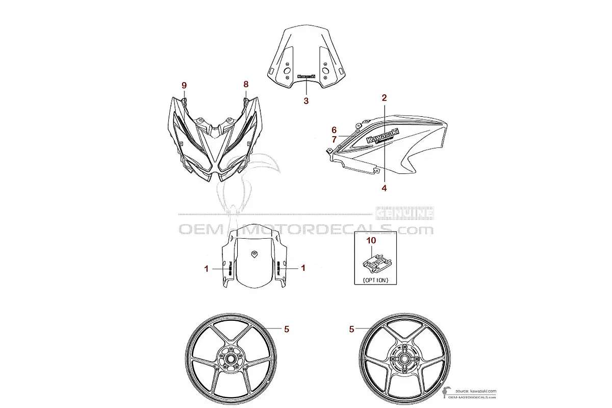 Autocollants pour Kawasaki KLE650 VERSYS 2018 - Blanc • Kawasaki Autocollants OEM