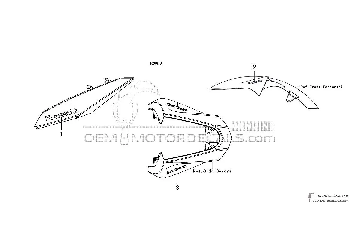 Stickers voor Kawasaki Z1000 2010 - Zwart • Kawasaki OEM Stickers