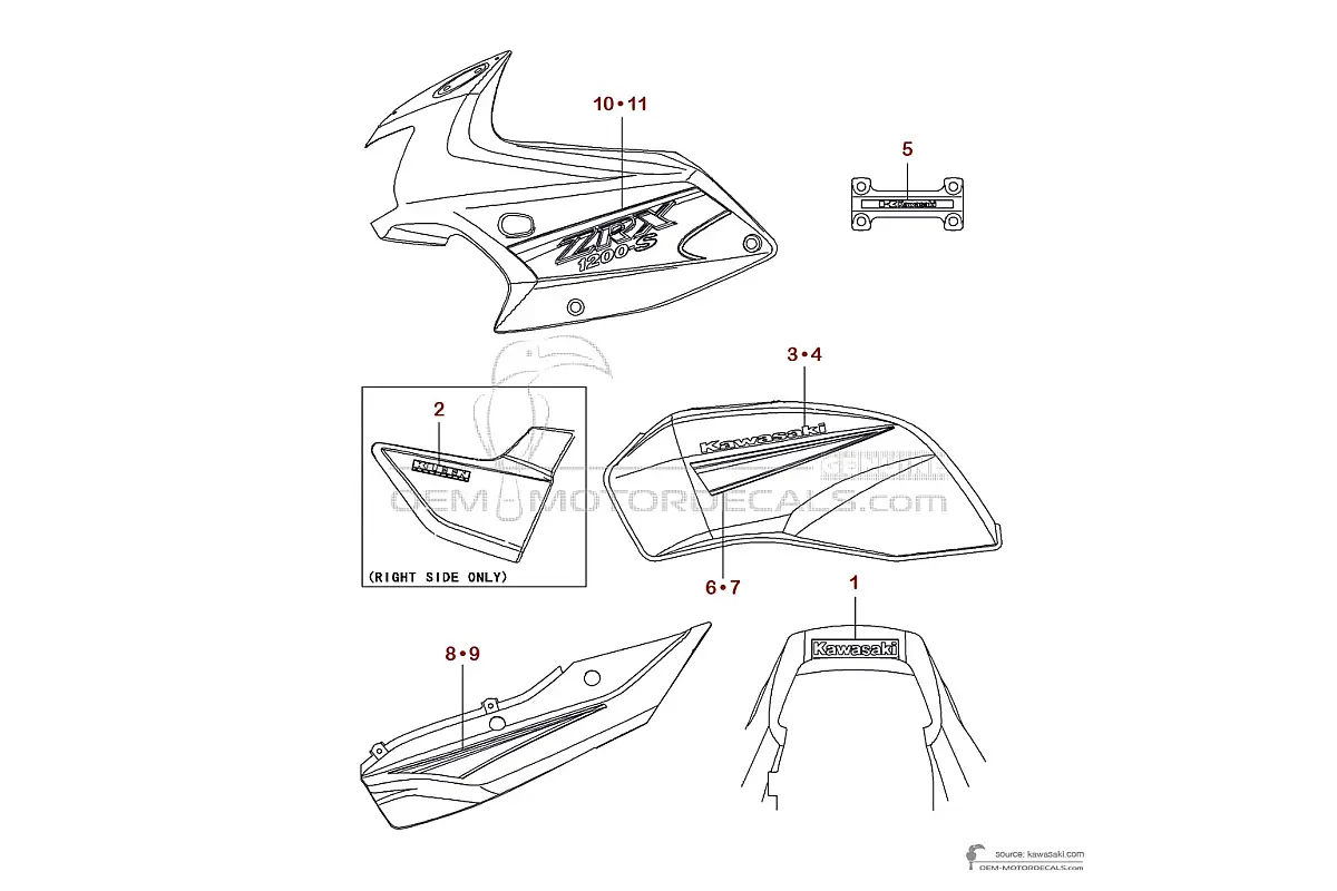 Stickers voor Kawasaki ZRX1200S | ZR1200 2003 - Blauw • Kawasaki OEM Stickers