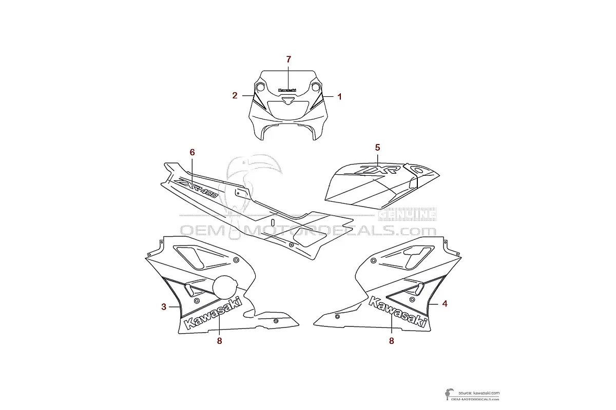 Autocollants pour Kawasaki ZXR400 | ZX400 1992 - Vert • Kawasaki Autocollants OEM