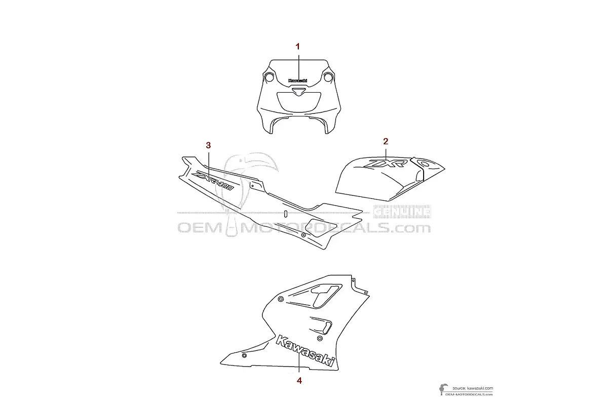 Autocollants pour Kawasaki ZXR400 | ZX400 1992 - Rouge • Kawasaki Autocollants OEM