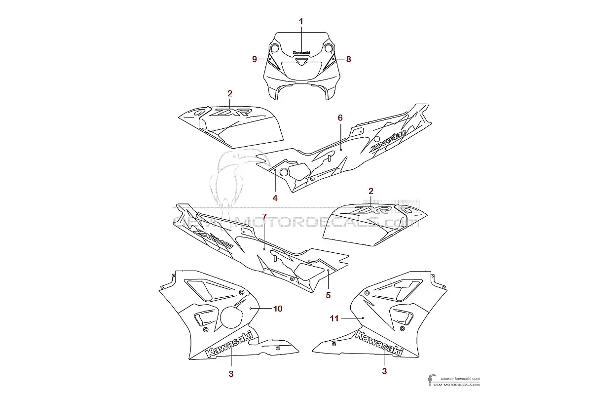 Pegatinas para Kawasaki ZXR400 | ZX400 1993 - Violeta • Kawasaki Pegatinas OEM