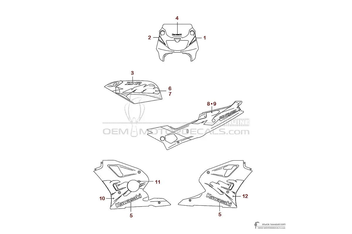 Decals for Kawasaki ZXR400 1994 - Green • Kawasaki OEM Decals