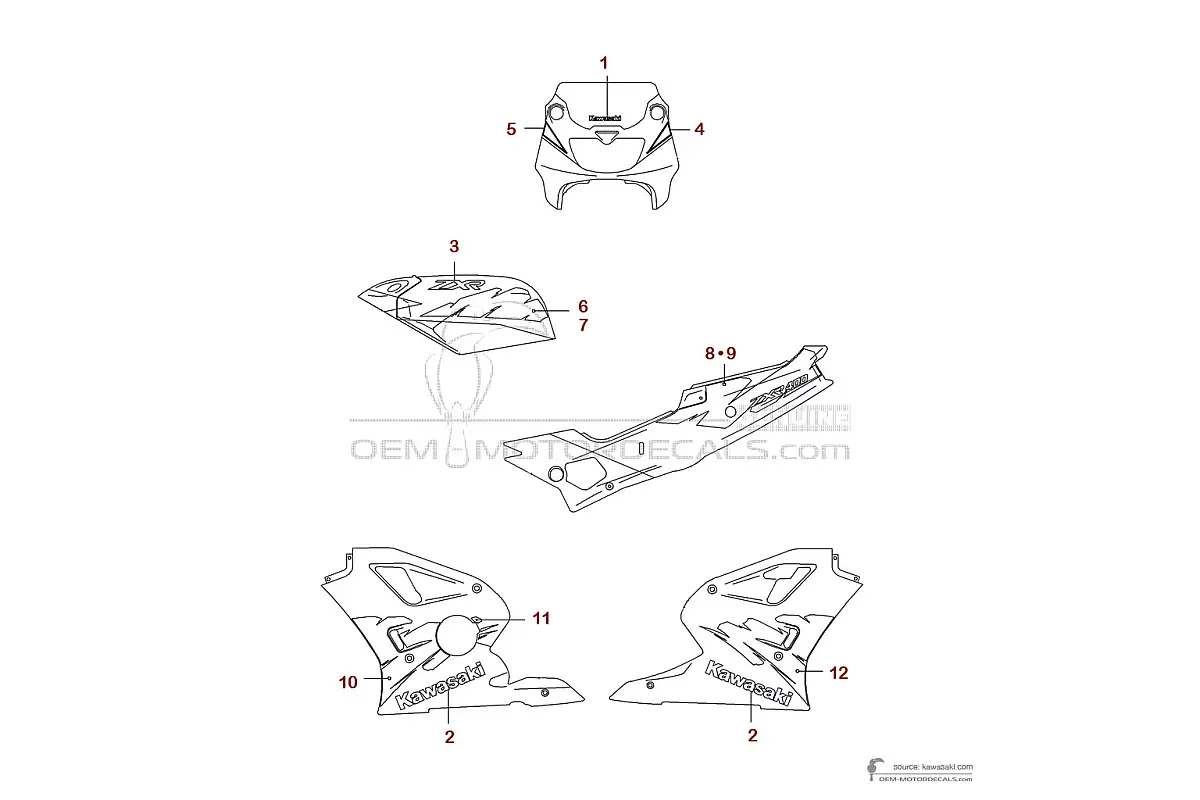Decals for Kawasaki ZXR400 1994 - Purple • Kawasaki OEM Decals