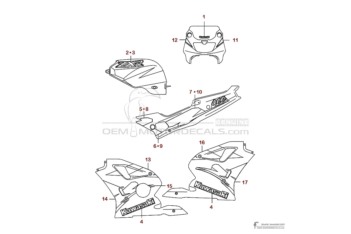 Autocollants pour Kawasaki ZXR400 1997 - Vert • Kawasaki Autocollants OEM