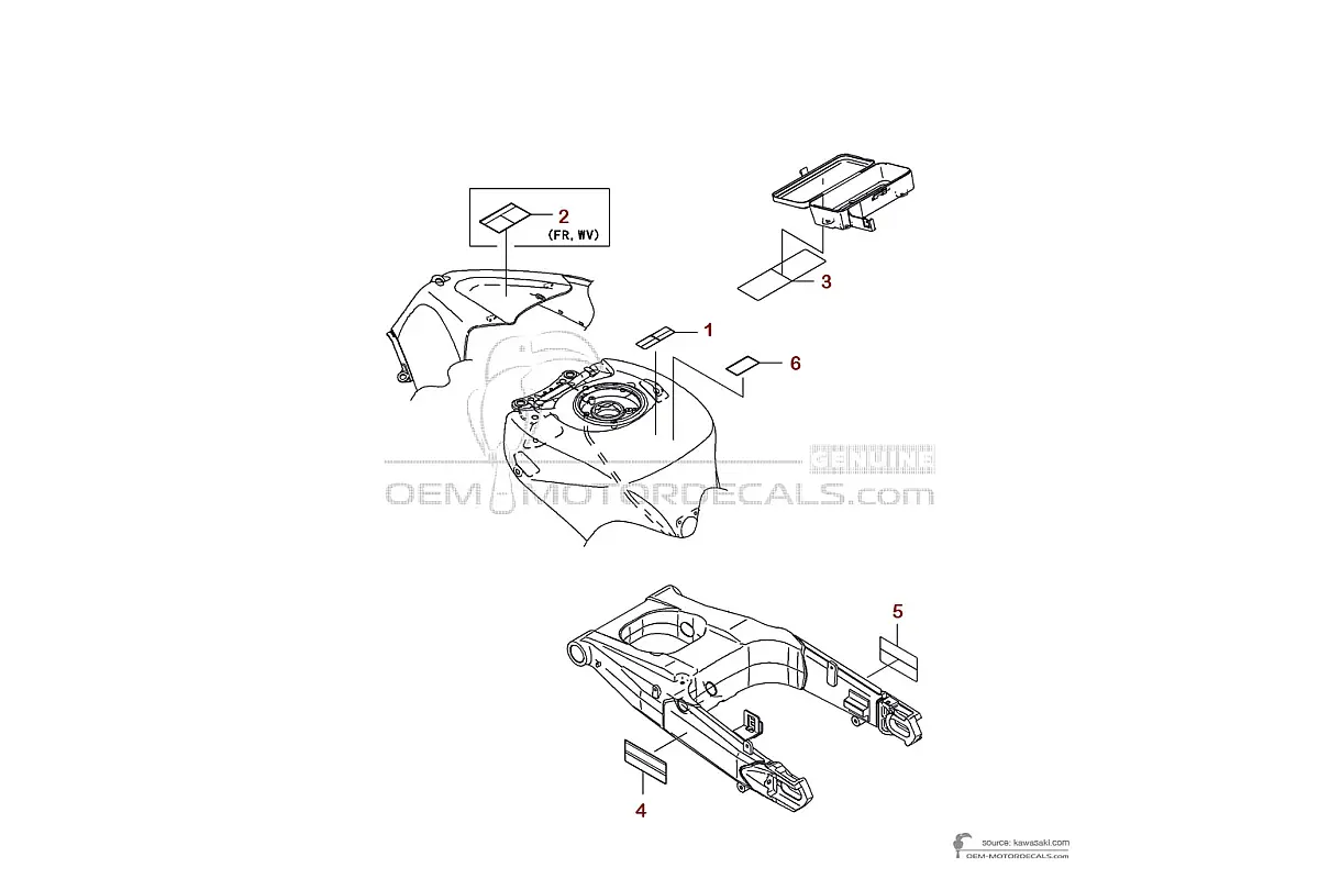 Pegatinas para Kawasaki ZZR1400 2006 - Etiquetas de precaución • Kawasaki Pegatinas OEM