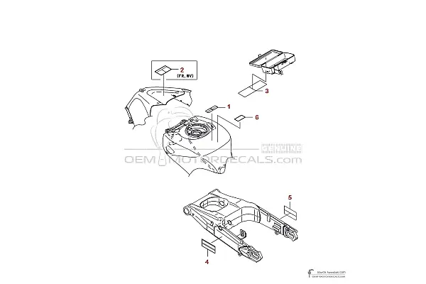 Kawasaki ZZR1400 2006 - Etiquetas de precaución