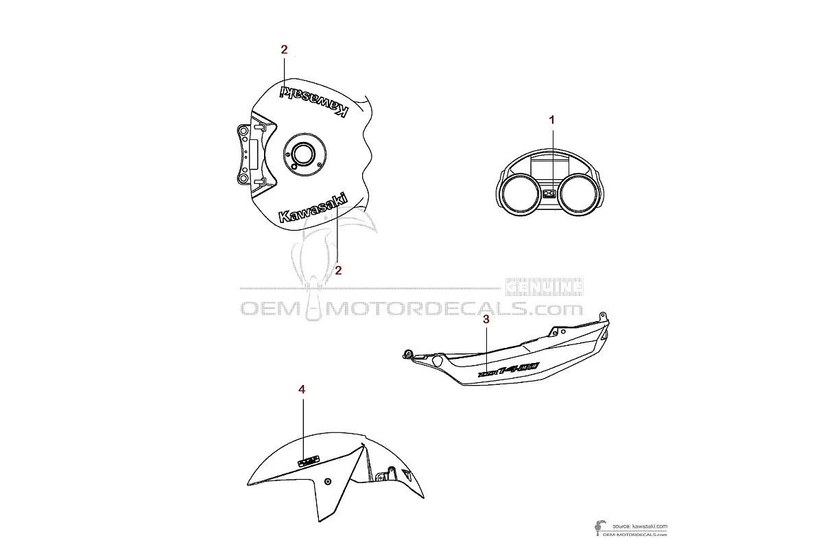 Stickers voor Kawasaki ZZR1400 2014 - Zwart • Kawasaki OEM Stickers