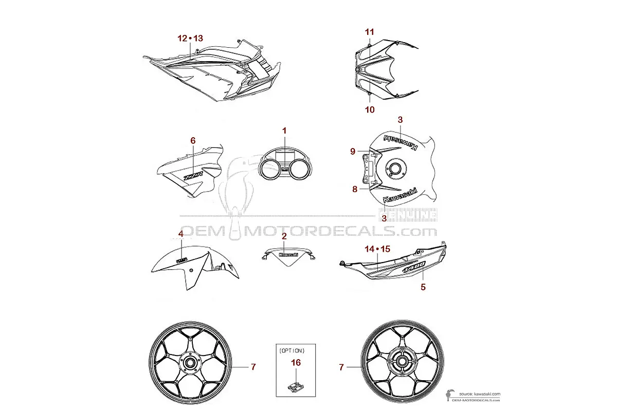 Aufkleber für Kawasaki ZZR1400 2018 - Grau • Kawasaki OEM-Aufkleber