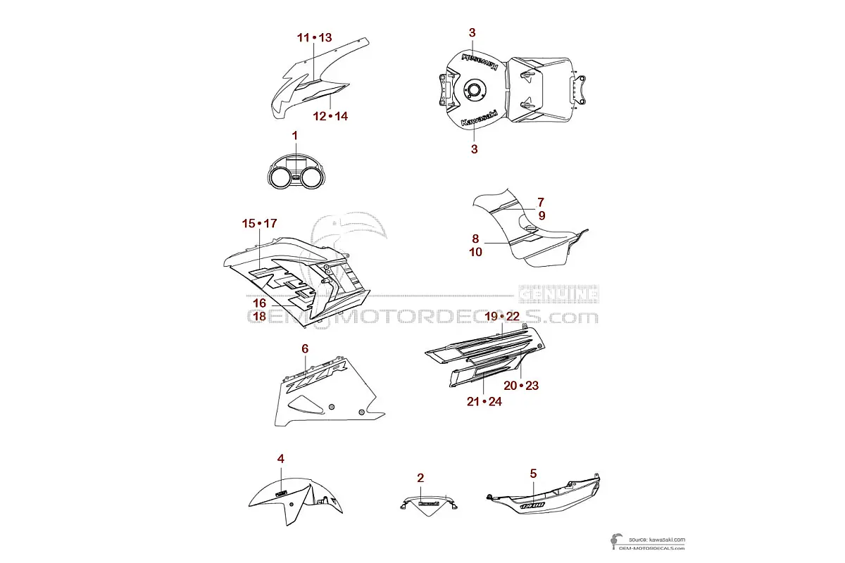 Stickers voor Kawasaki ZZR1400 2020 - Zwart • Kawasaki OEM Stickers