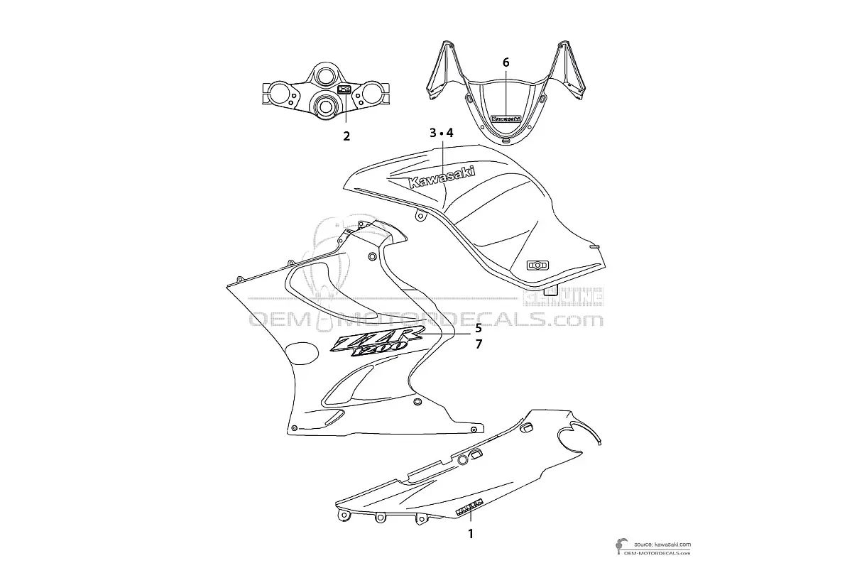 Pegatinas para Kawasaki ZZR1200 2002 - Negro • Kawasaki Pegatinas OEM