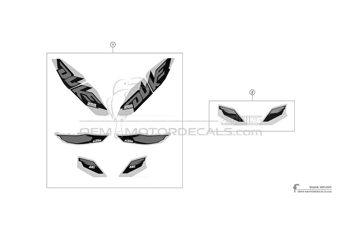 Adesivi per KTM 200 DUKE 2013 - Bianco • KTM Adesivi OEM