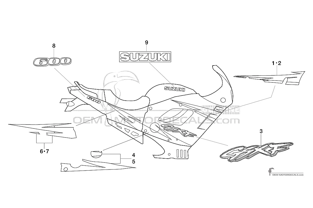 Decals for Suzuki GSX600F 1996 - Black • Suzuki OEM Decals