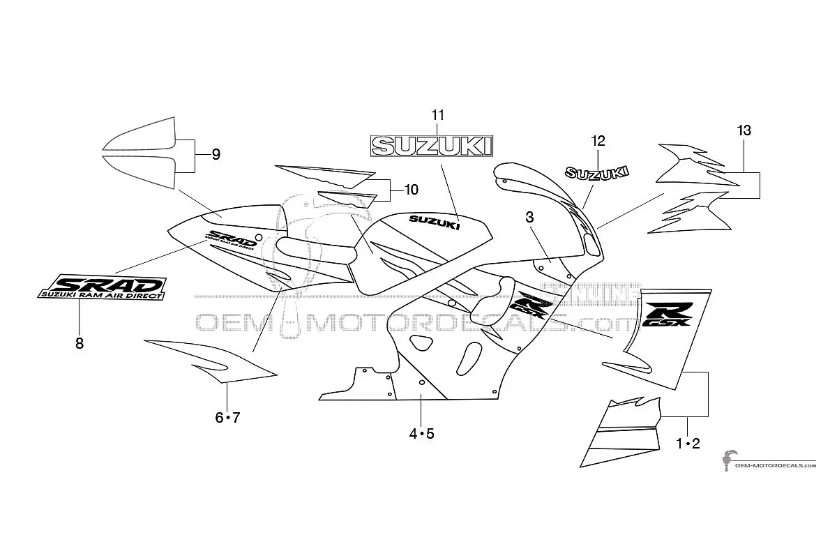 Decals for Suzuki GSXR750 1996 - Purple • Suzuki OEM Decals