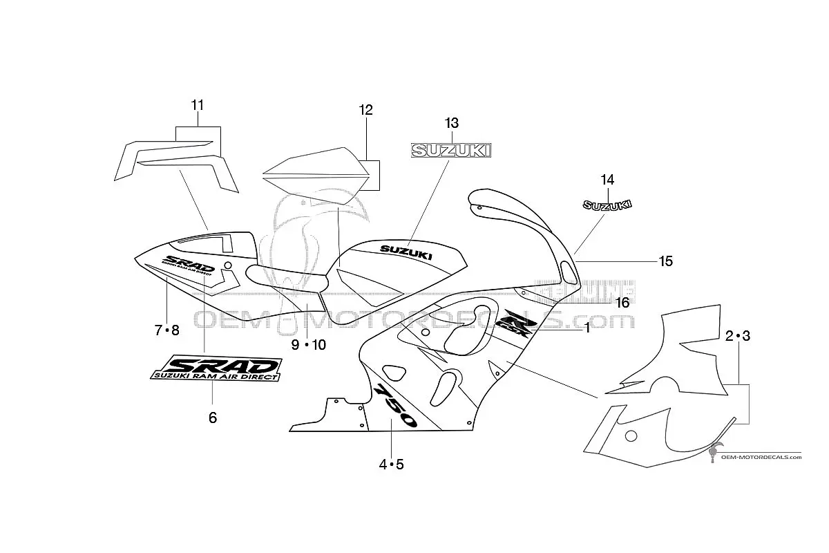 Decals for Suzuki GSXR750 1997 - Silver • Suzuki OEM Decals