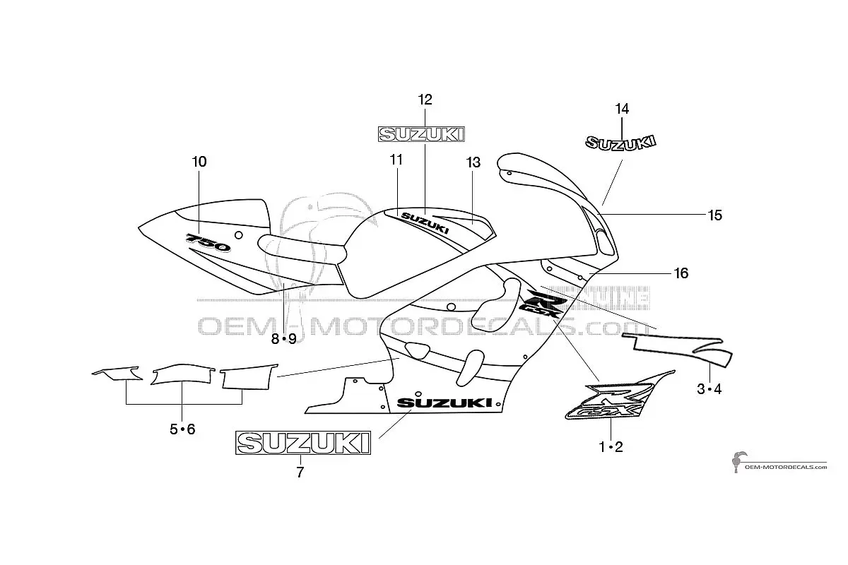Aufkleber für Suzuki GSXR750 1999 - Rot • Suzuki OEM-Aufkleber