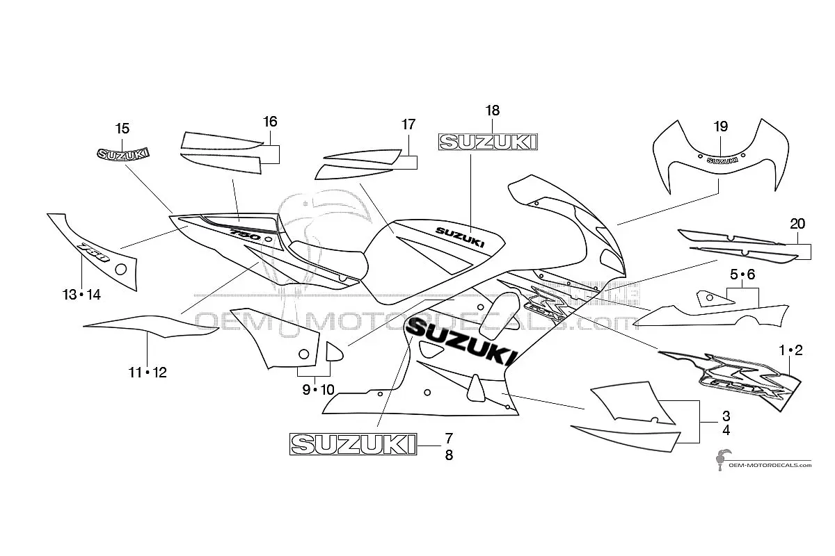 Decals for Suzuki GSXR750 2001 - Black Red • Suzuki OEM Decals