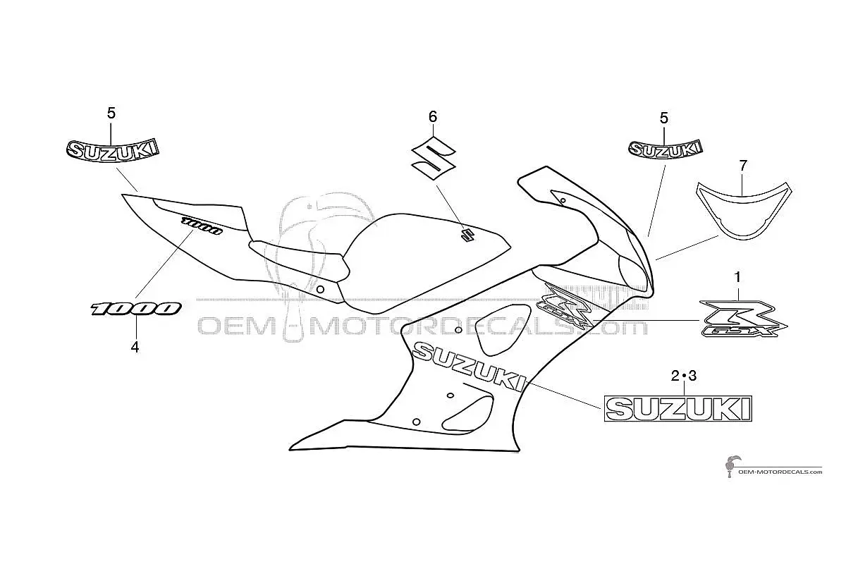 Autocollants pour Suzuki GSXR1000 2005 - Noir • Suzuki Autocollants OEM