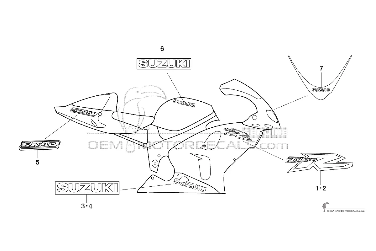 Stickers voor Suzuki TL1000R 1999 - Geel • Suzuki OEM Stickers