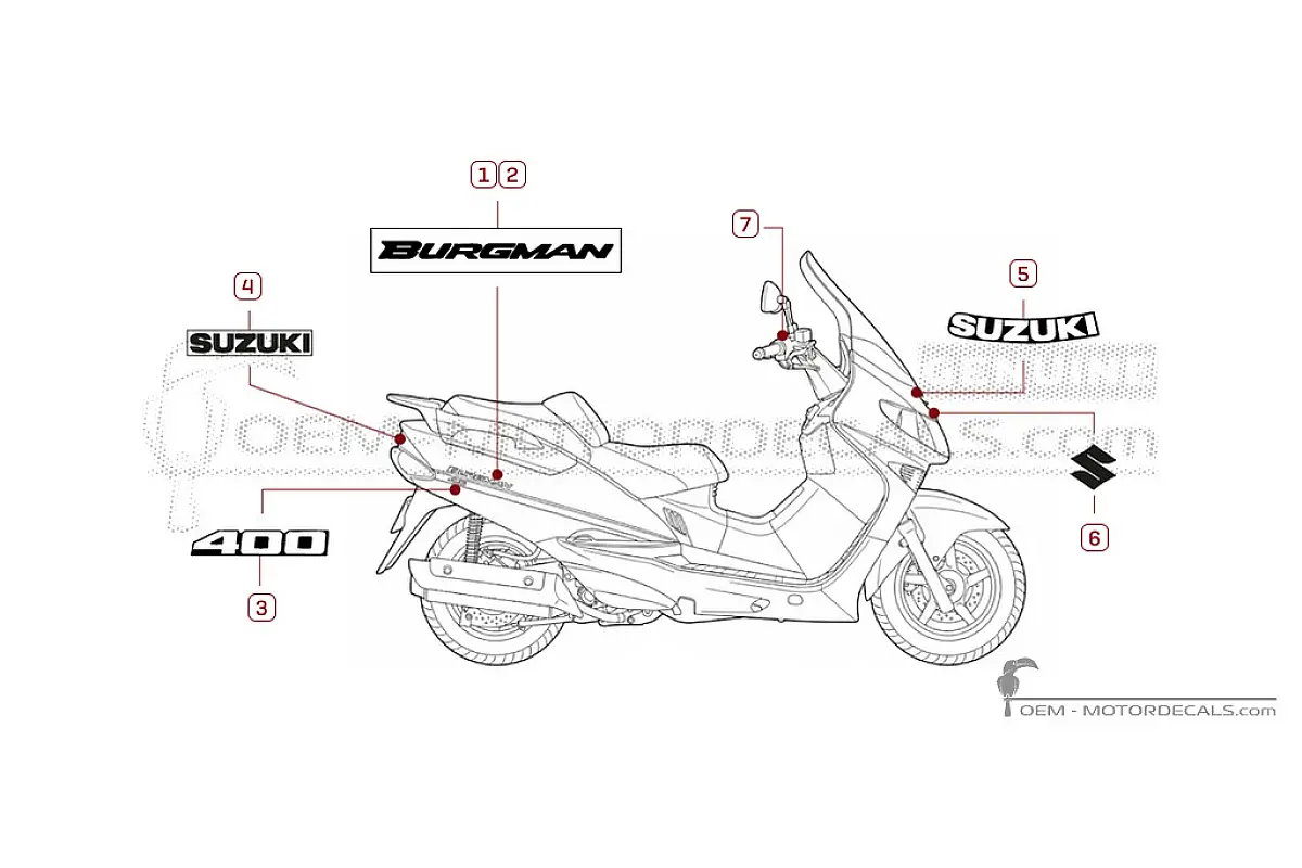 Stickers voor Suzuki AN400 BURGMAN 2000 • Suzuki OEM Stickers