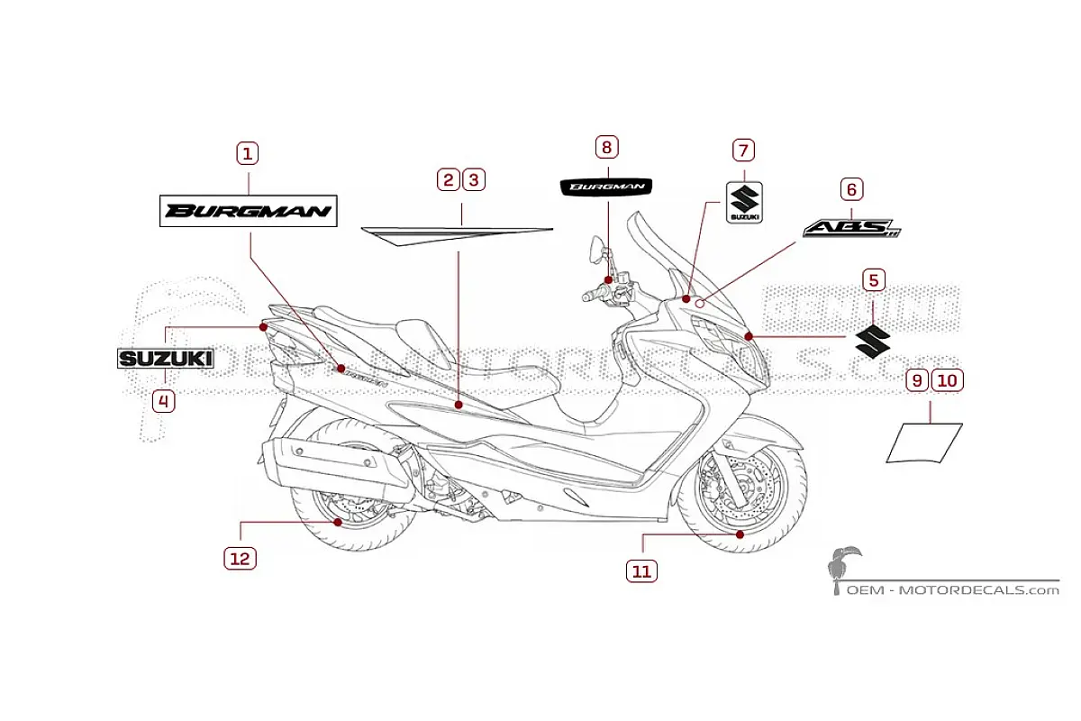 Naklejki do Suzuki AN400 BURGMAN 2012 • Suzuki Naklejki OEM