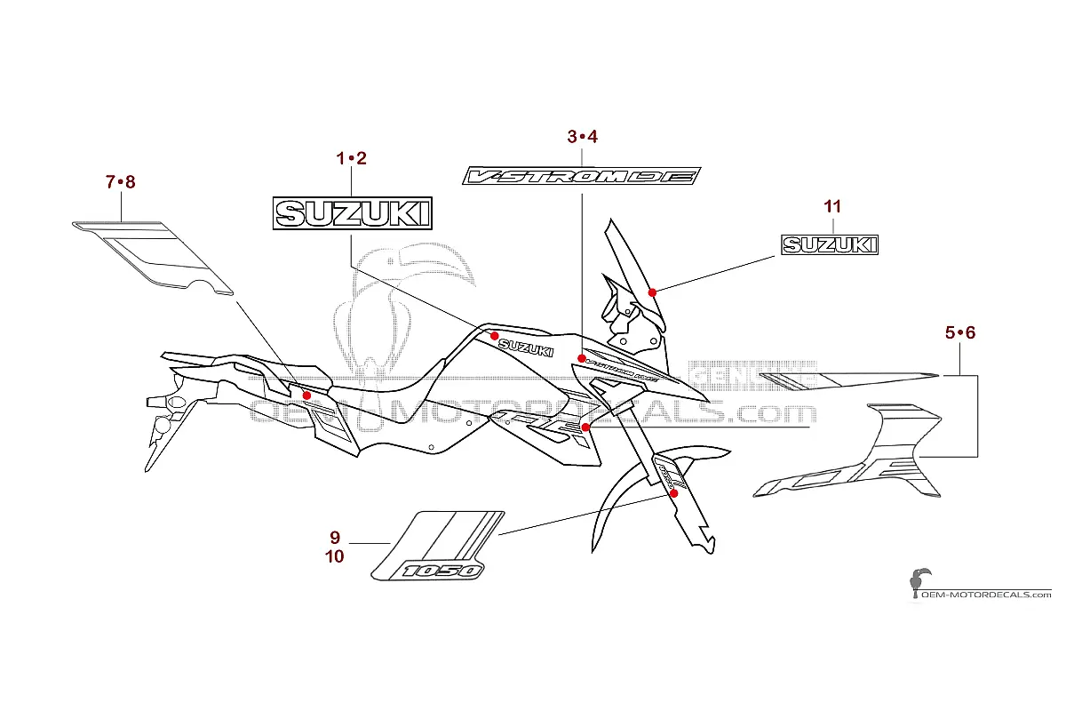 Autocollants pour Suzuki DL1050DE VSTROM 2025 - Blanc • Suzuki Autocollants OEM