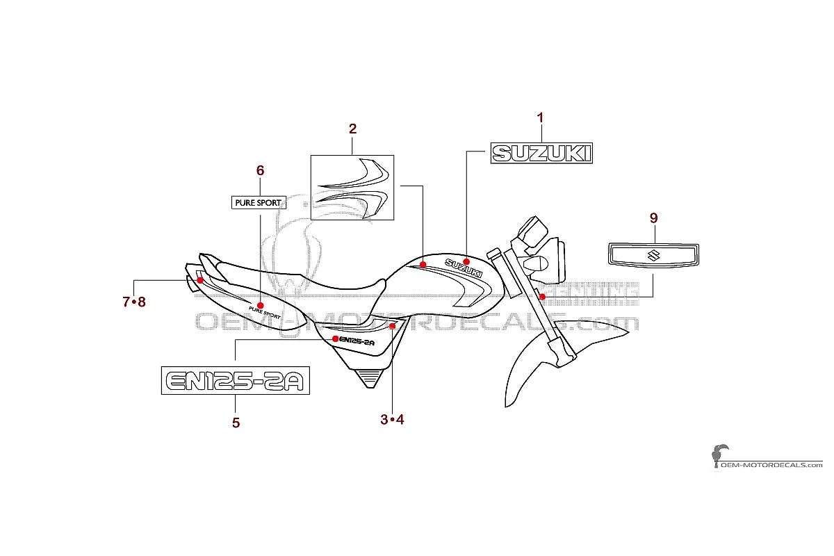 Decals for Suzuki EN125 2004 - Red • Suzuki OEM Decals