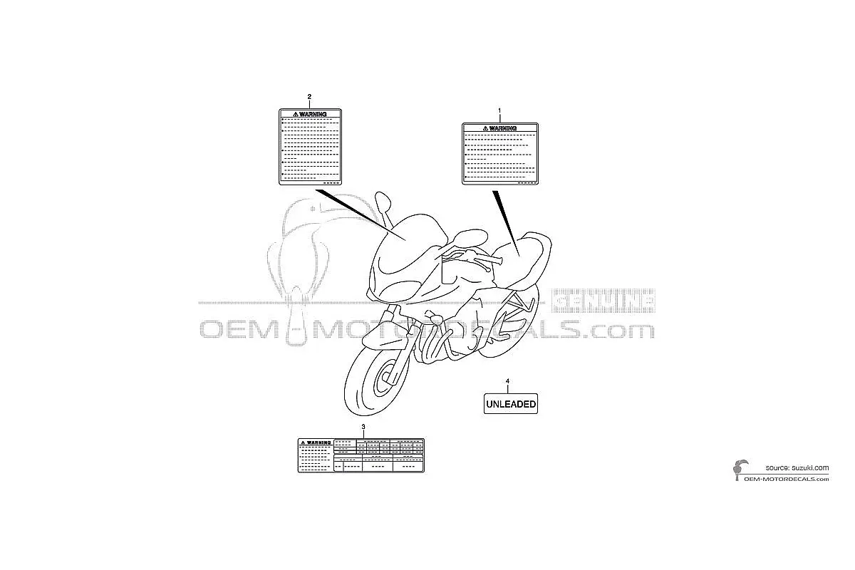 Autocollants pour Suzuki GSF600N BANDIT - Étiquettes de mise en garde • Suzuki Autocollants OEM