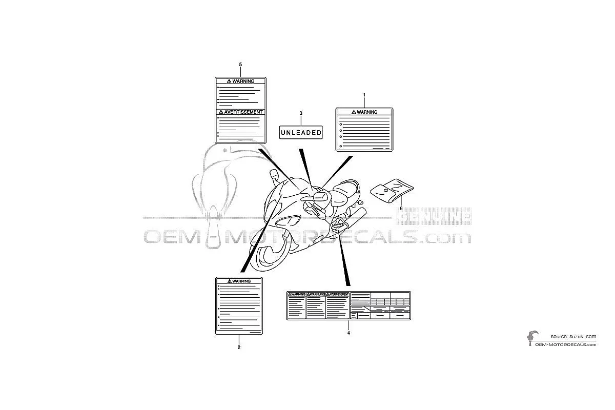 Autocollants pour Suzuki GSX1300R HAYABUSA - Étiquettes de mise en garde • Suzuki Autocollants OEM