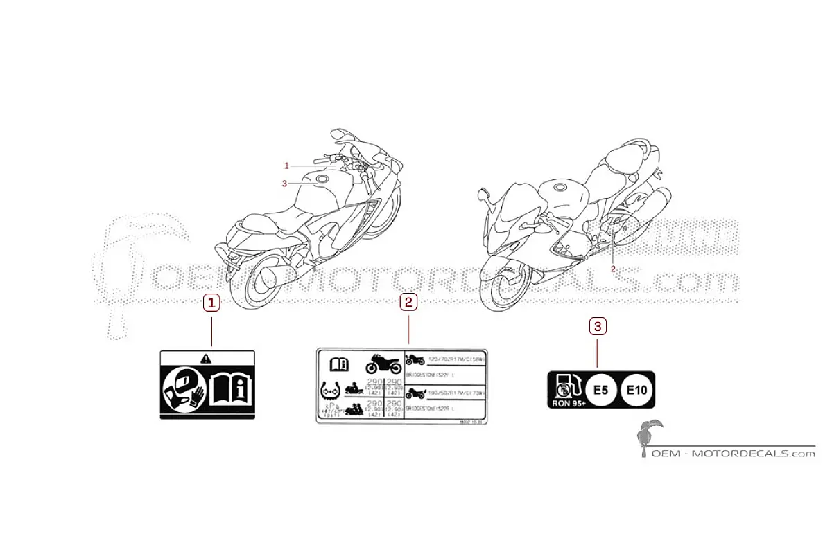 Étiquettes d'avertissement pour GSX1300R HAYABUSA 2025 • Suzuki Autocollants OEM