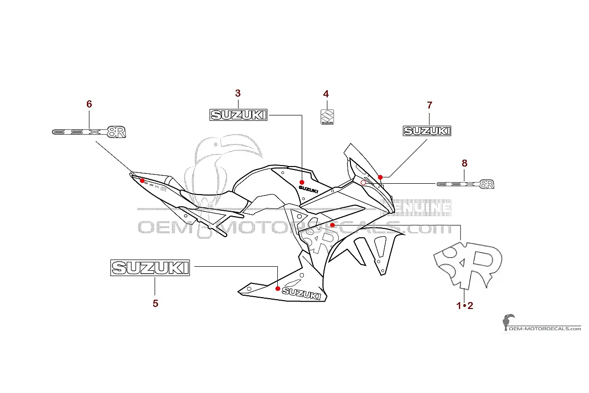 Adesivi per Suzuki GSX8R 2024 - Argento • Suzuki Adesivi OEM