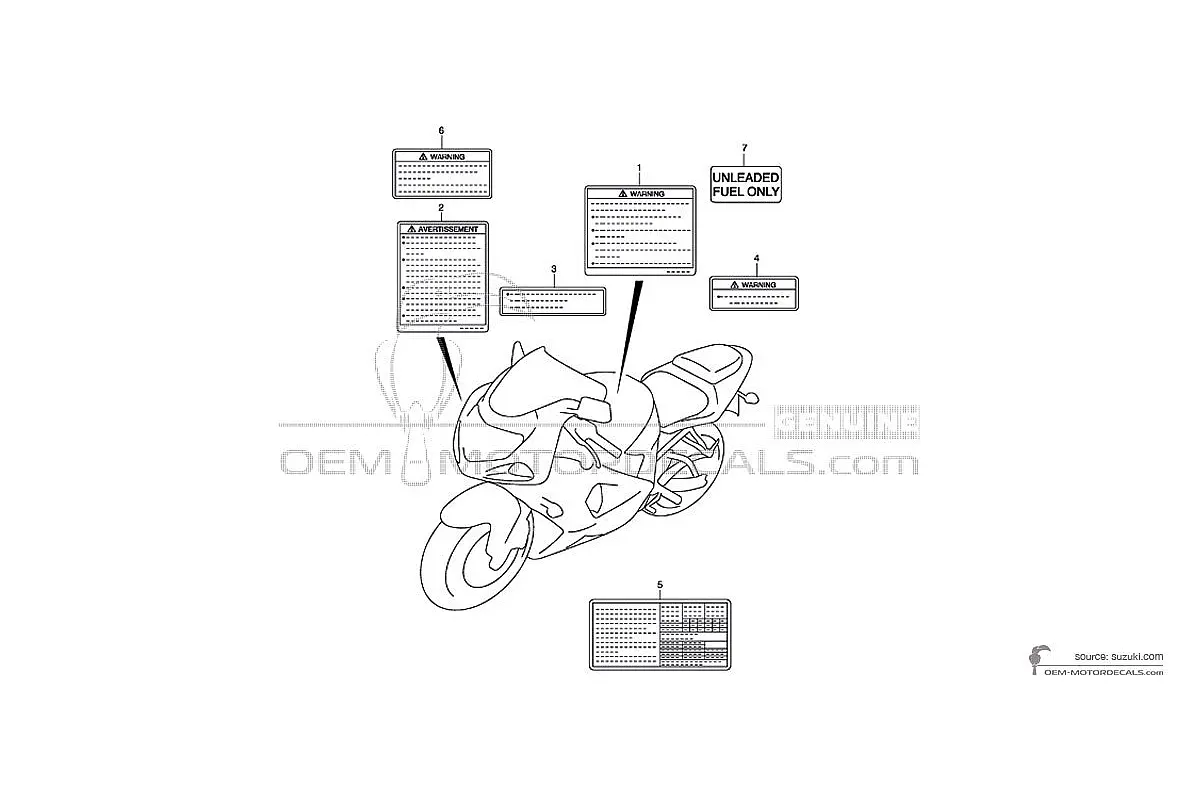 Aufkleber für Suzuki GSXR1000 - Vorsichtsetiketten • Suzuki OEM-Aufkleber