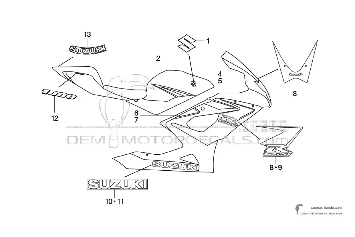 Adesivi per Suzuki GSXR1000 2006 - Nero • Suzuki Adesivi OEM