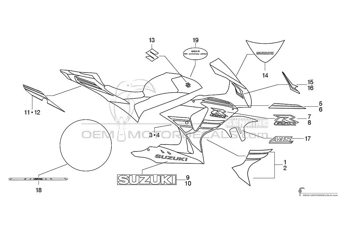 Aufkleber für Suzuki GSXR1000 2016 - Blau Weiss • Suzuki OEM-Aufkleber