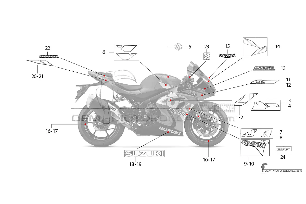 Autocollants pour Suzuki GSXR1000R 2020 - Bleu • Suzuki Autocollants OEM