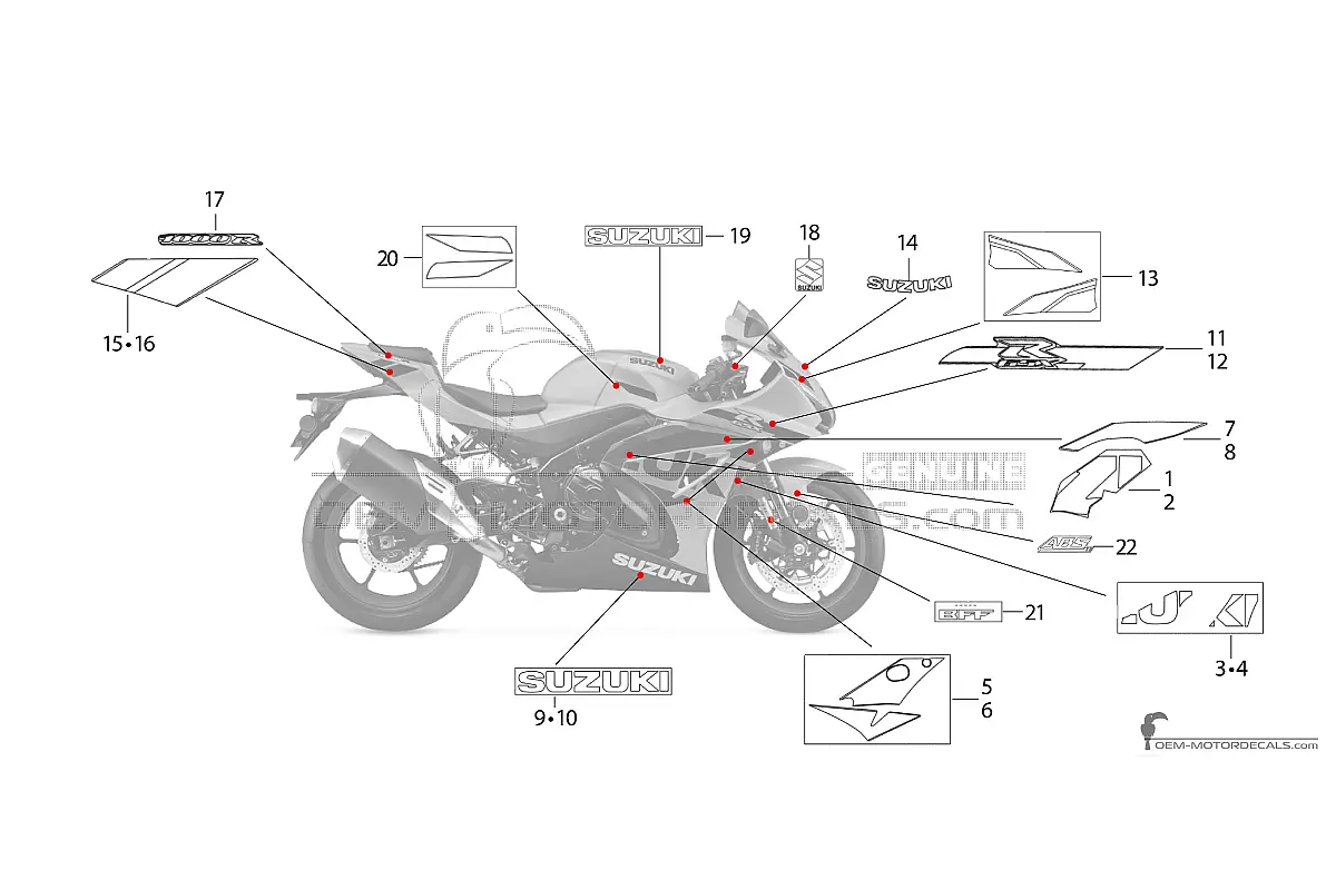 Pegatinas para Suzuki GSXR1000R 2022 - Gris • Suzuki Pegatinas OEM