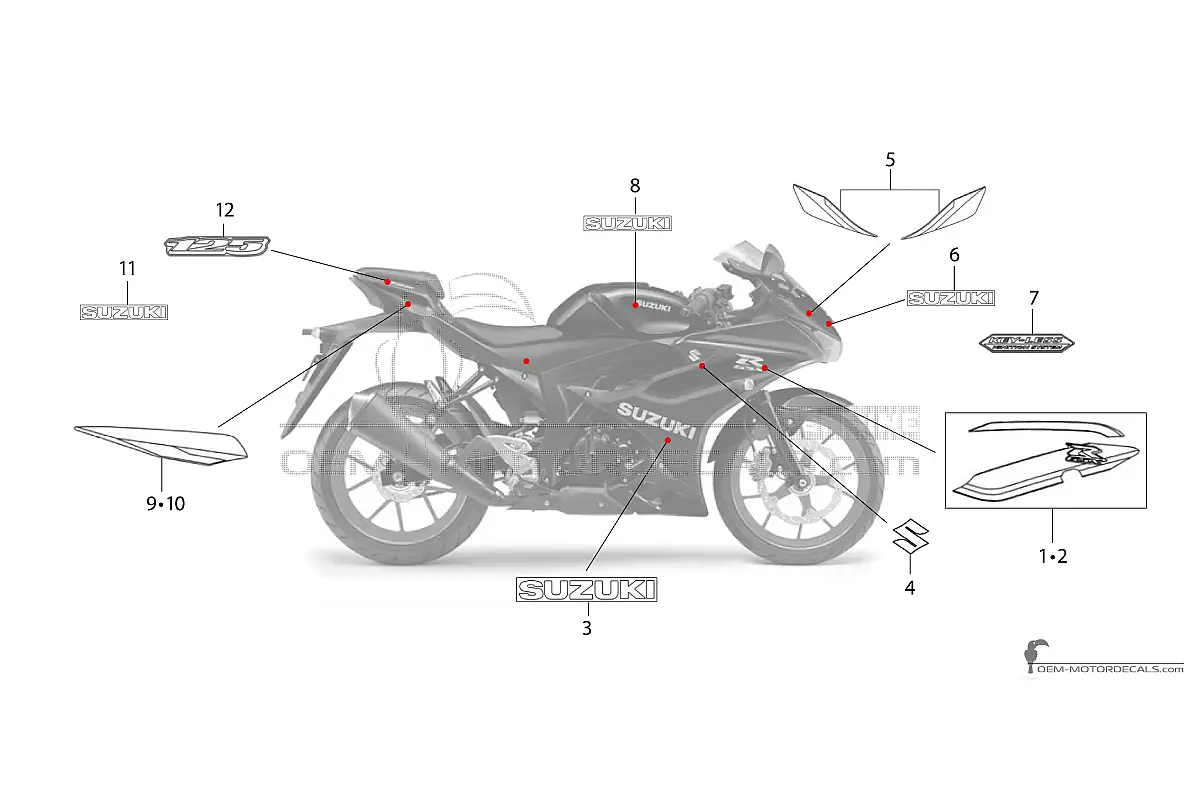 Aufkleber für Suzuki GSXR125 2024 - Schwarz • Suzuki OEM-Aufkleber