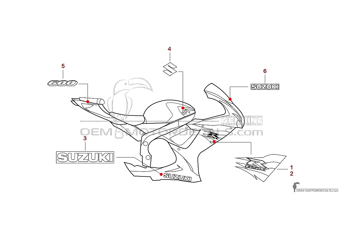 Stickers voor Suzuki GSXR600 2018 - Zilver • Suzuki OEM Stickers