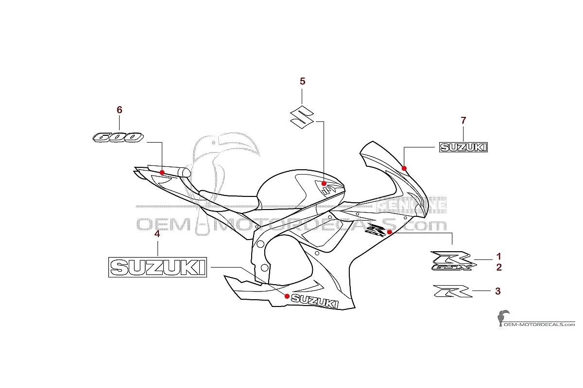 Adesivi per Suzuki GSXR600 2019 - Nero • Suzuki Adesivi OEM