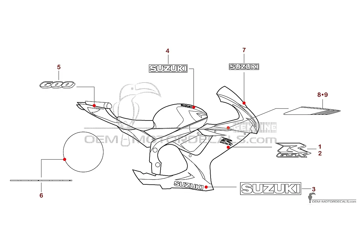 Decals for Suzuki GSXR600 2022 - Orange • Suzuki OEM Decals