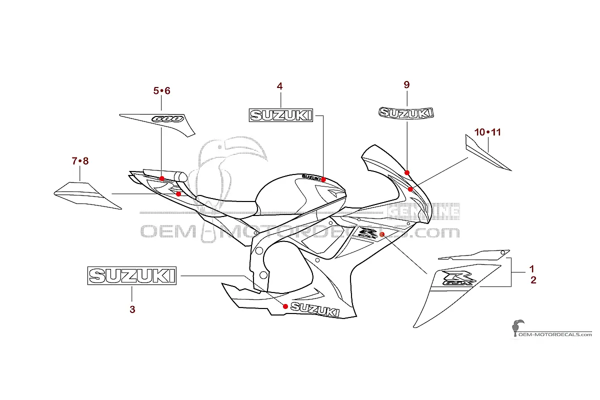 Stickers voor Suzuki GSXR600 2024 - Blauw • Suzuki OEM Stickers