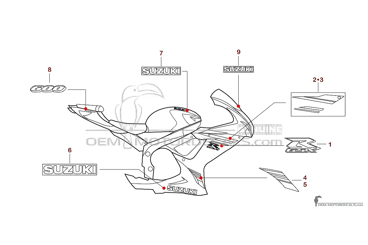 Autocollants pour Suzuki GSXR600 2025 - Gris • Suzuki Autocollants OEM