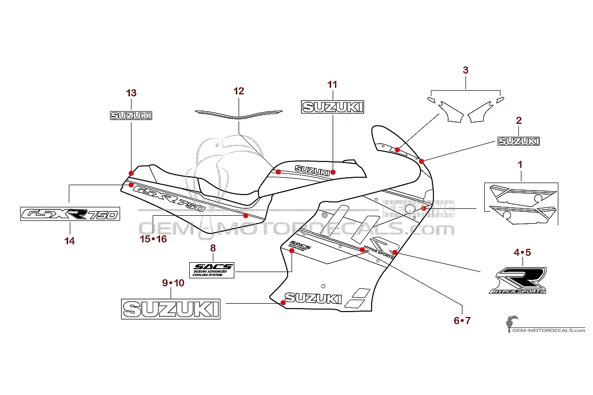 Autocollants pour Suzuki GSXR750 1990 - Noir • Suzuki Autocollants OEM