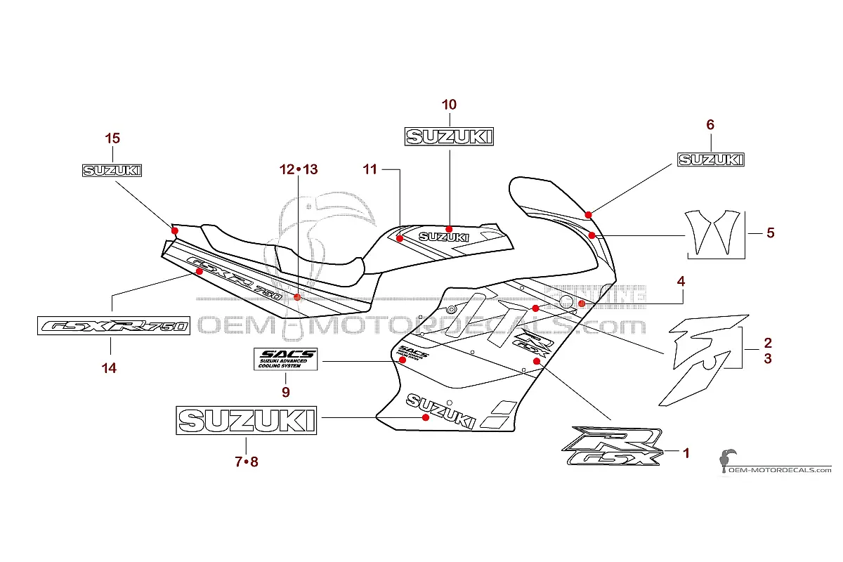 Autocollants pour Suzuki GSXR750 1991 - Bleu Blanc • Suzuki Autocollants OEM