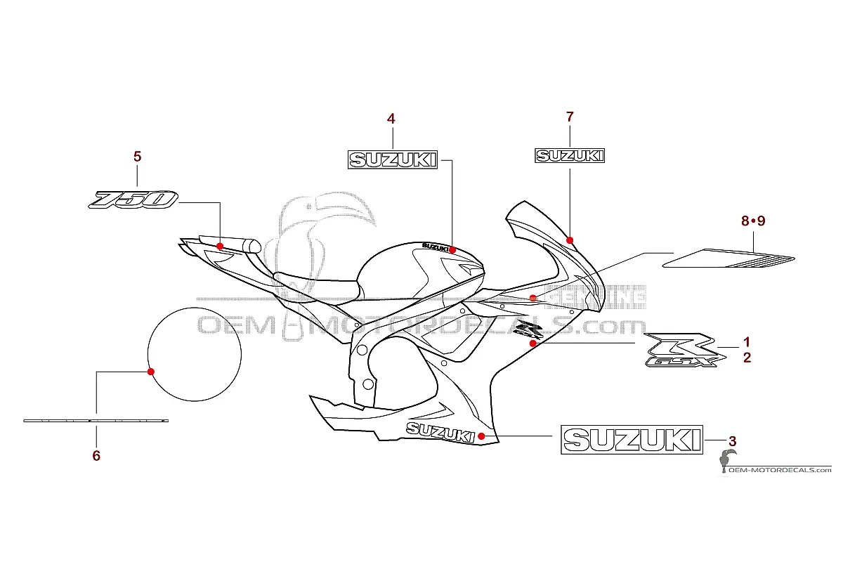 Stickers voor Suzuki GSXR750 2022 - Oranje • Suzuki OEM Stickers