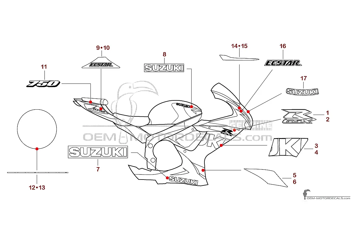Autocollants pour Suzuki GSXR750 2023 - Bleu • Suzuki Autocollants OEM