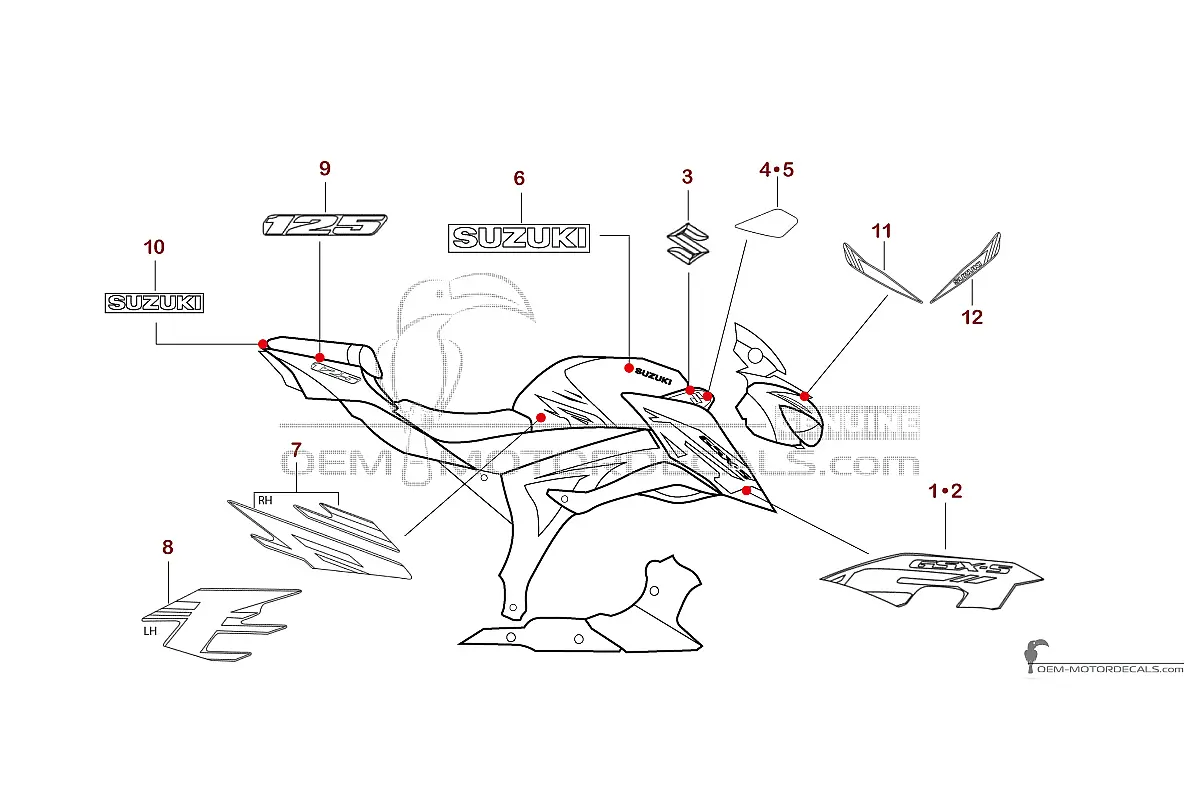 Autocollants pour Suzuki GSXS125 2025 - Rouge • Suzuki Autocollants OEM