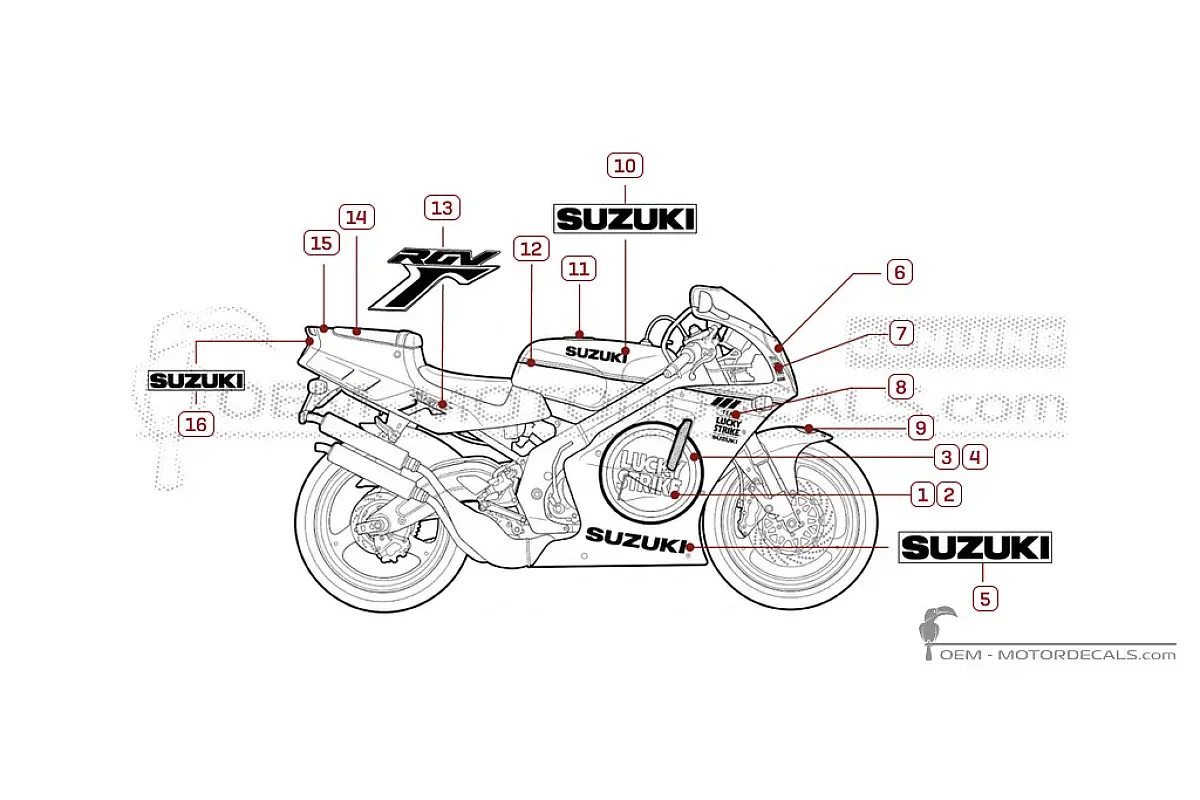 Decals for Suzuki RGV250 Lucky Strike 1991 • Suzuki OEM Decals
