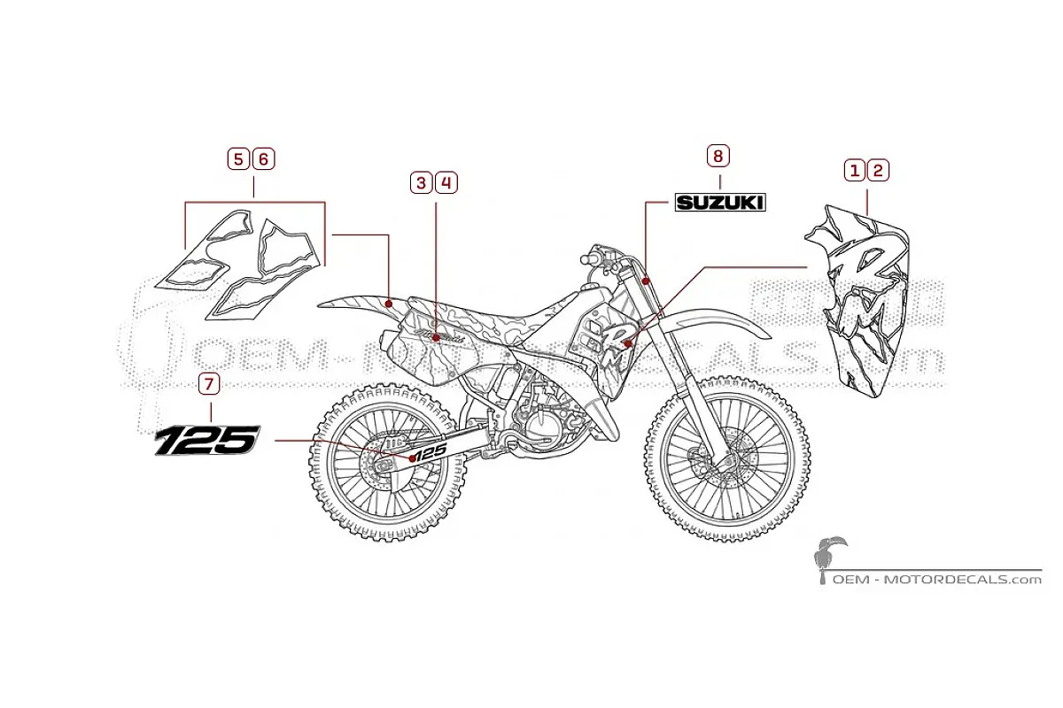 Autocollants pour Suzuki RM125 1992 • Suzuki Autocollants OEM